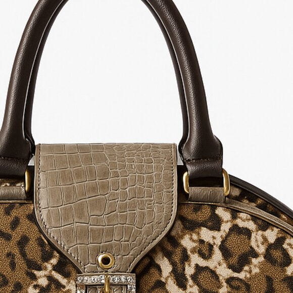 NWOT Large Vintage Y2K Animal Print Satchel Dome Handbag Tote - Picture 3 of 16